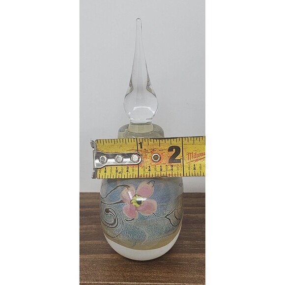 Vintage Vandermark Blue Art Glass Floral Perfume Bottle Signed And Numbered 5.5" - Picture 11 of 12